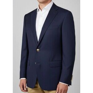 CHAPS Mens Navy Blazer Sport Coat Two Button Jacket 44L Wool Blend Brass Buttons